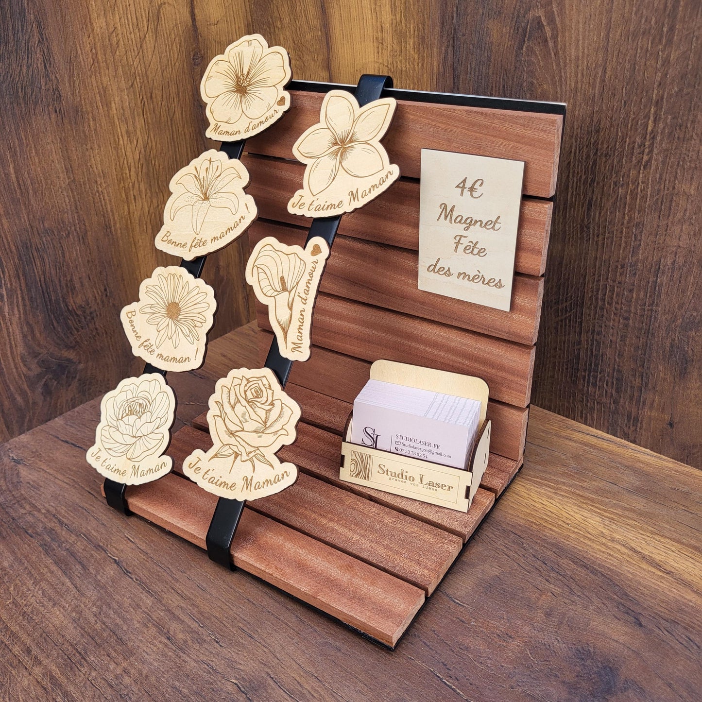 đžMagnet en bois FĂȘte des MĂšres â Fleur gravĂ©eđž